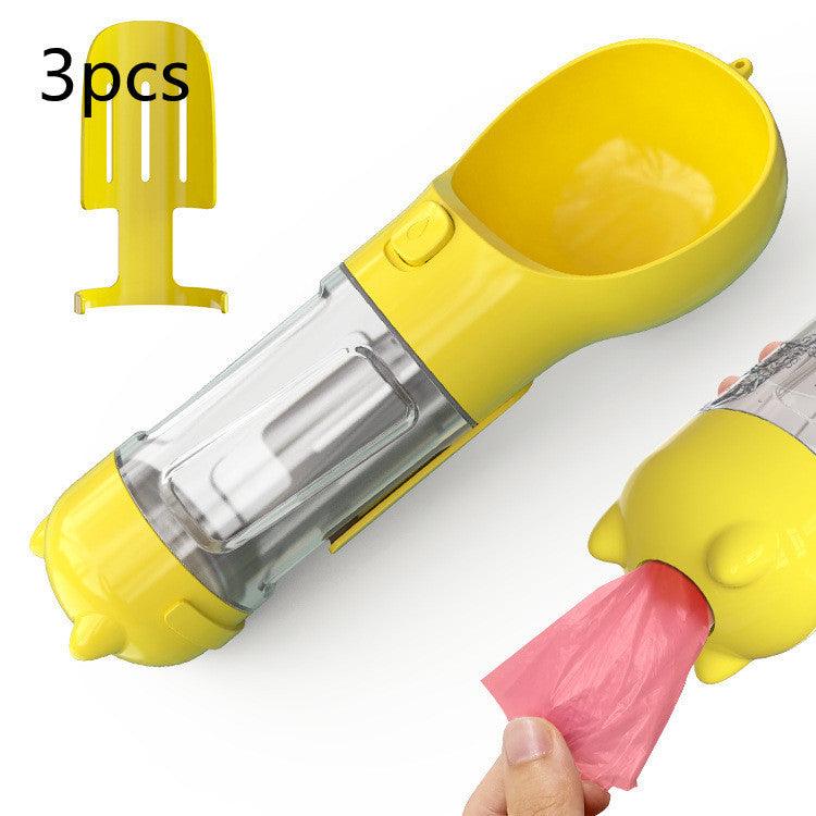 Portable Dog Water Bottle With Poop Bag Holder | 3-In-1