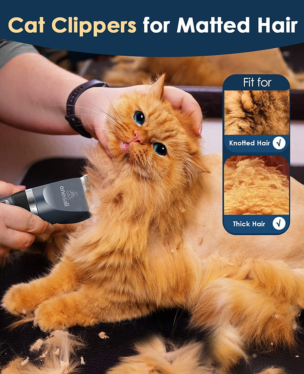 Cat Grooming Clippers with Guards, Oneisall Cordless Kit | Quiet Trims