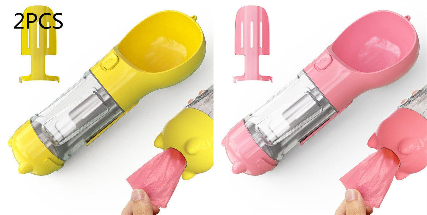 Portable Dog Water Bottle With Poop Bag Holder | 3-In-1