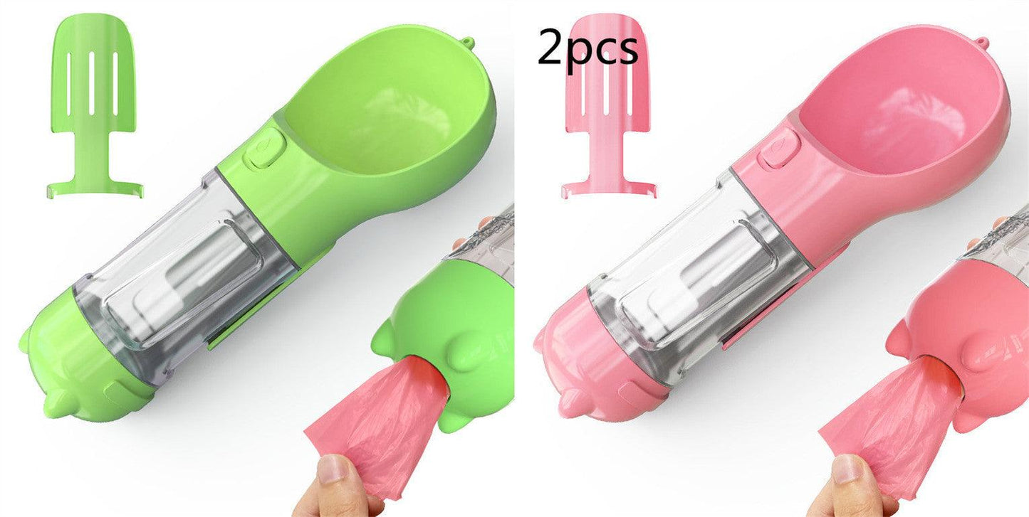Portable Dog Water Bottle With Poop Bag Holder | 3-In-1
