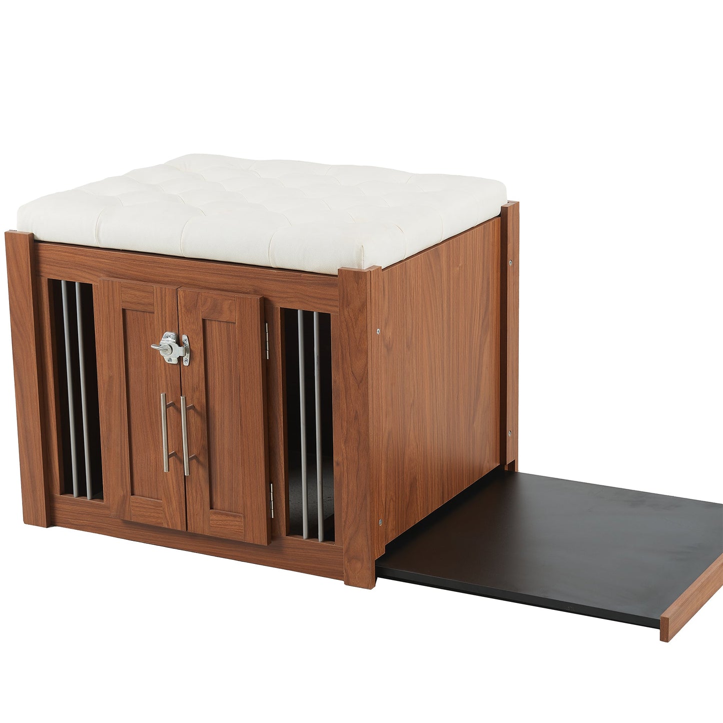 2-in-1 Dog Crate Ottoman with Bench | 30" Wooden Kennel (Walnut)