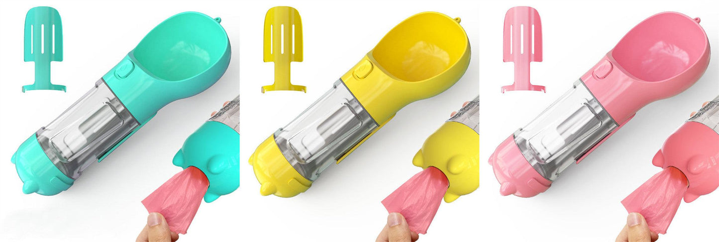 Portable Dog Water Bottle With Poop Bag Holder | 3-In-1