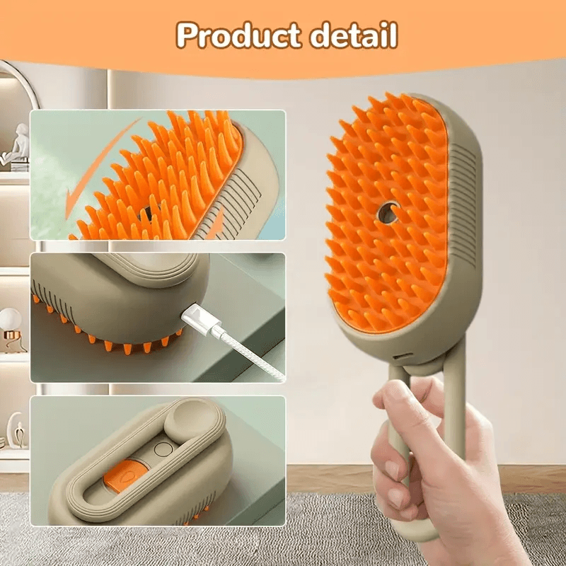 Steam Pet Brush for Dogs & Cats – 3-in-1 Electric Grooming Brush Hair