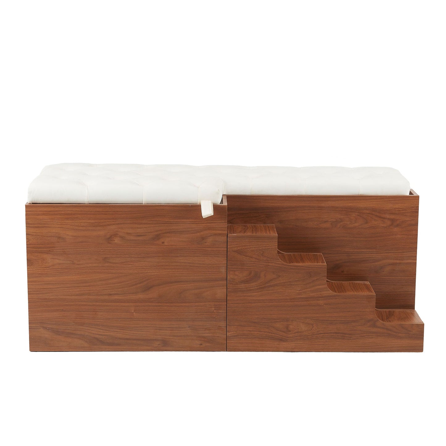 56" Furniture Style Dog Crate with Bench | Sliding Barn Door Kennel (Walnut)