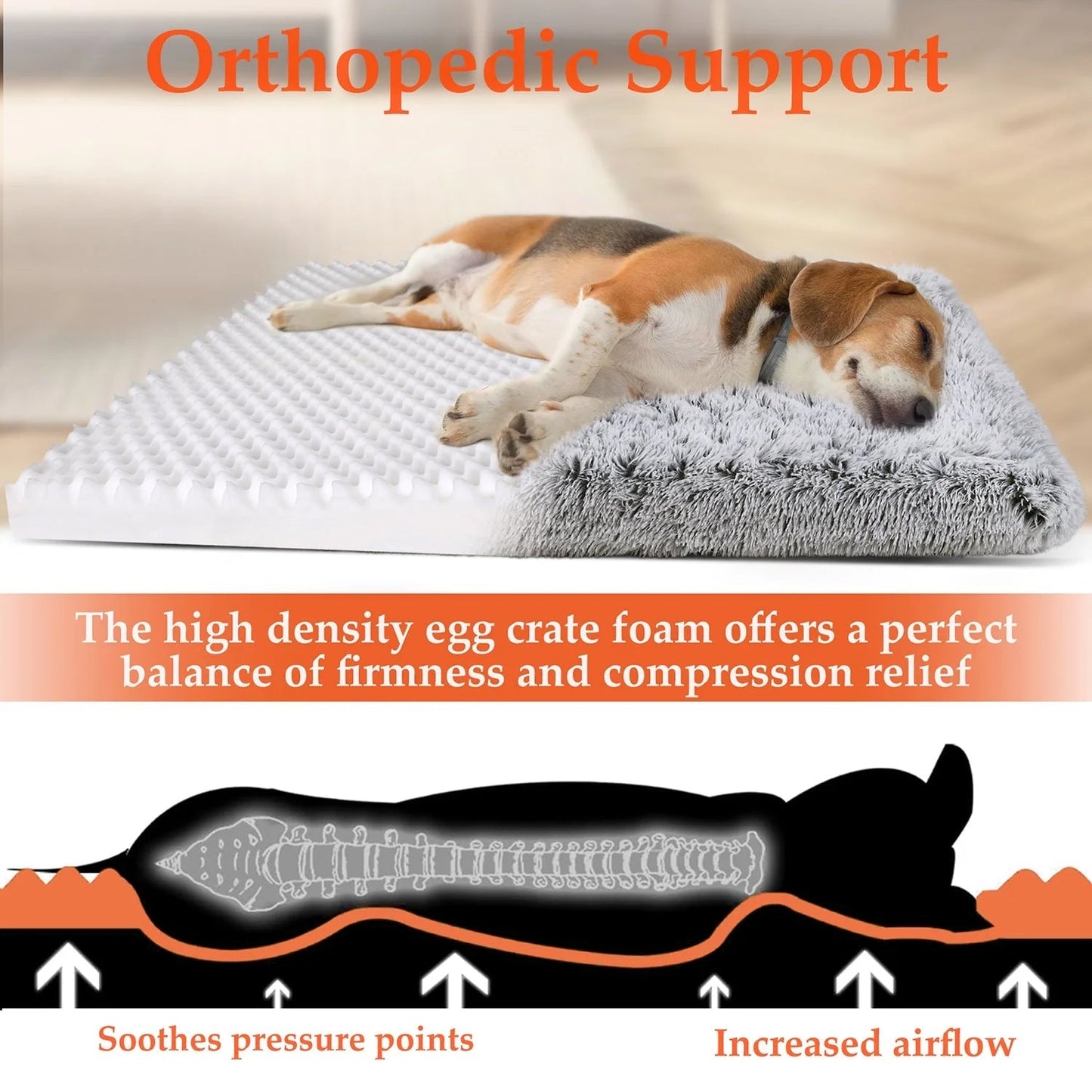 Dog Crate Bed | Orthopedic Egg Crate Foam | Gray