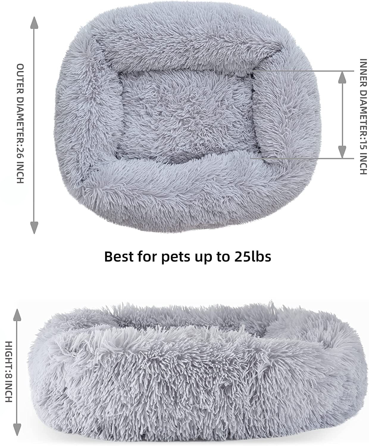 Plush Cat Bed for Indoor Cats & Small Dogs | 26" Washable Cushion