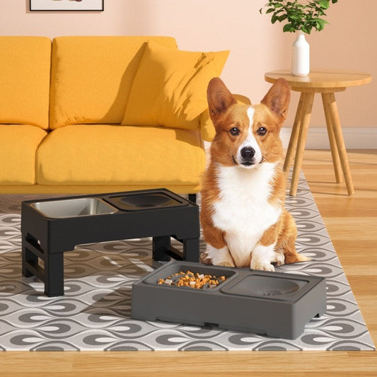 Adjustable Height Elevated Dog Bowl Stand | Stainless Steel | 54 Oz