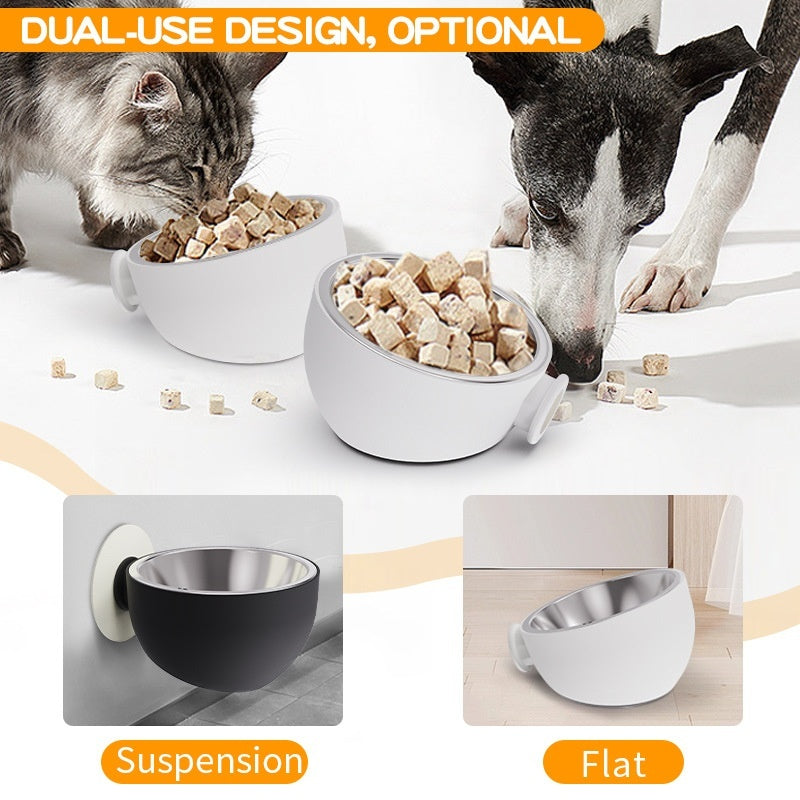 Magnetic Wall Mounted Dog Bowl | Stainless Steel | White & Black