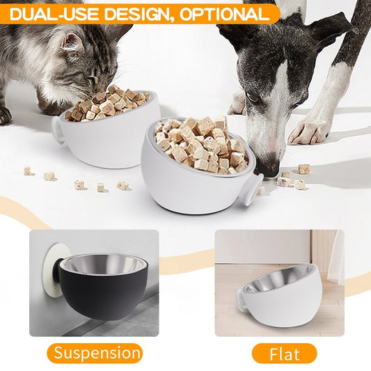 Magnetic Wall Mounted Dog Bowl | Stainless Steel | White & Black