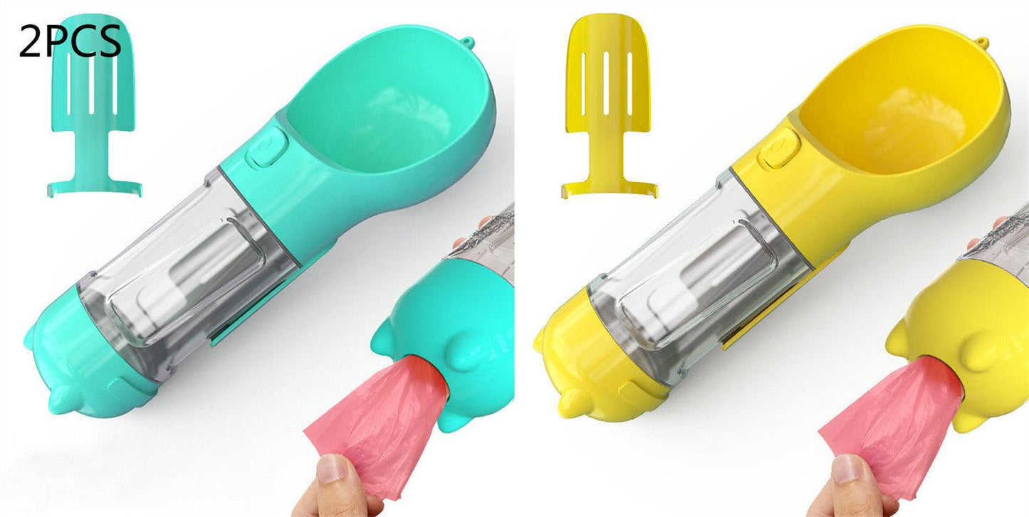 Portable Dog Water Bottle With Poop Bag Holder | 3-In-1