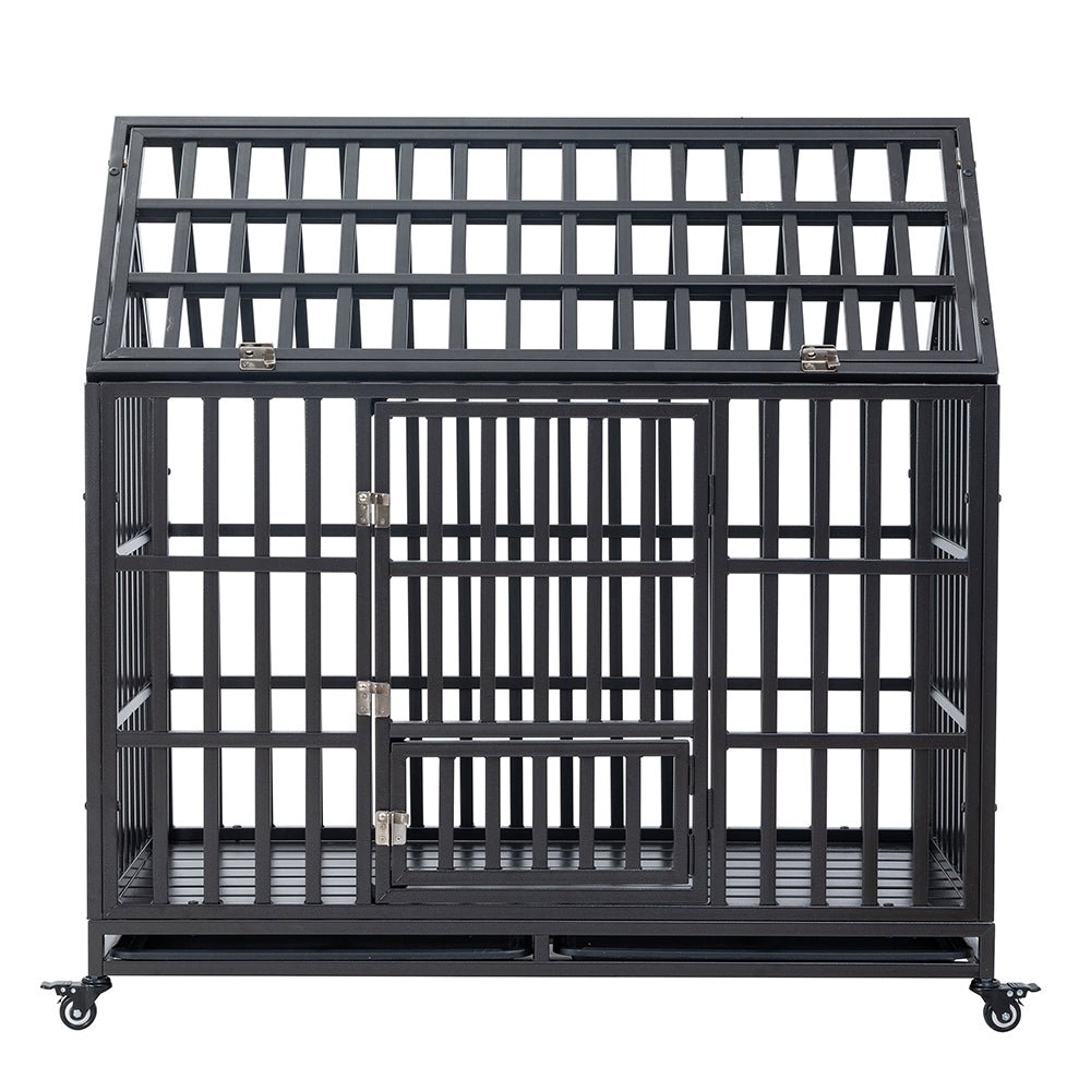 48 Inch Heavy Duty Dog Crate | Carbon Steel Pet Kennel on Wheels