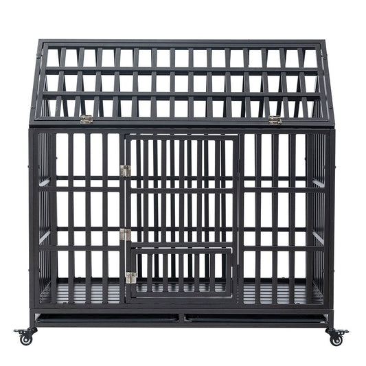 48 Inch Heavy Duty Dog Crate | Carbon Steel Pet Kennel on Wheels