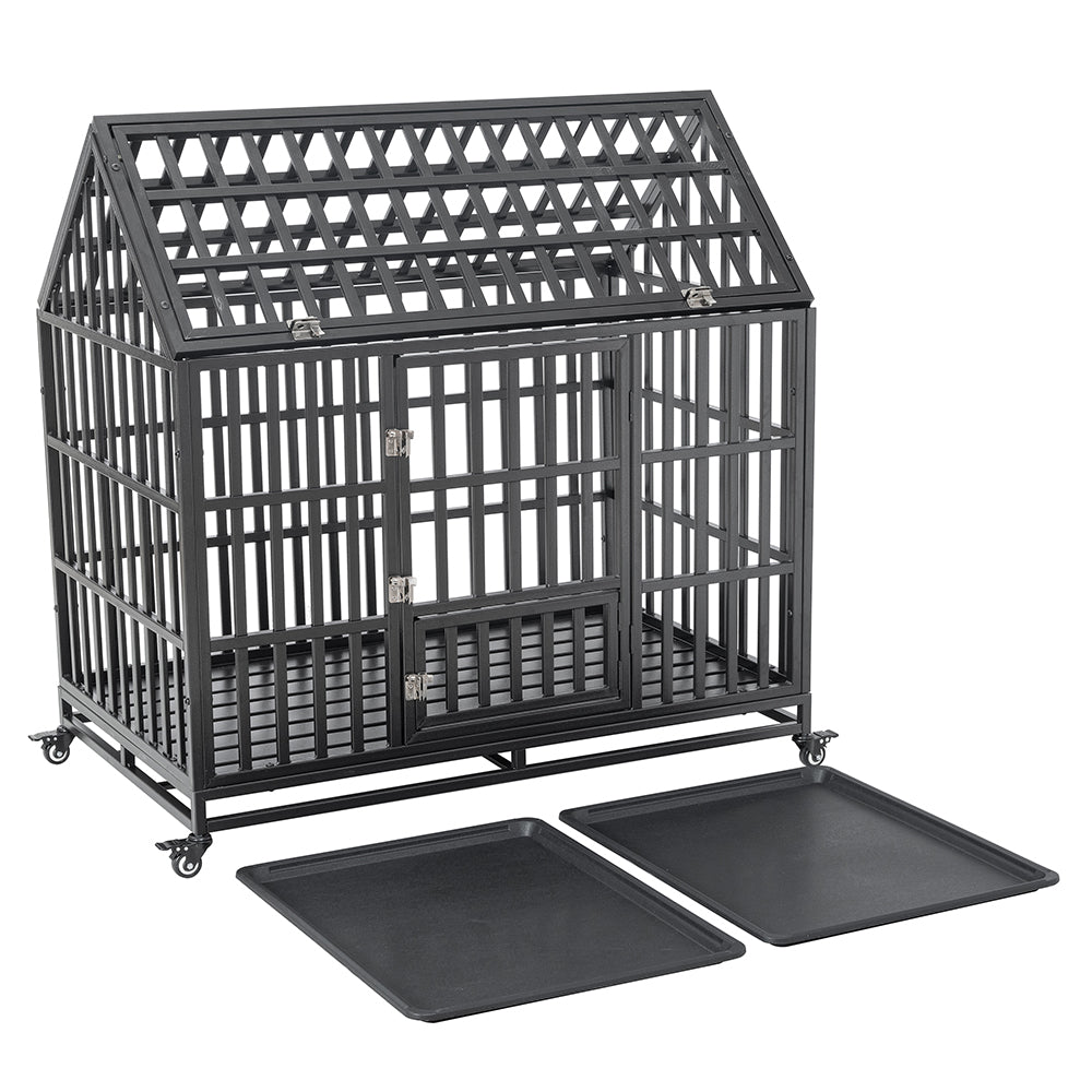 48 Inch Heavy Duty Dog Crate | Carbon Steel Pet Kennel on Wheels