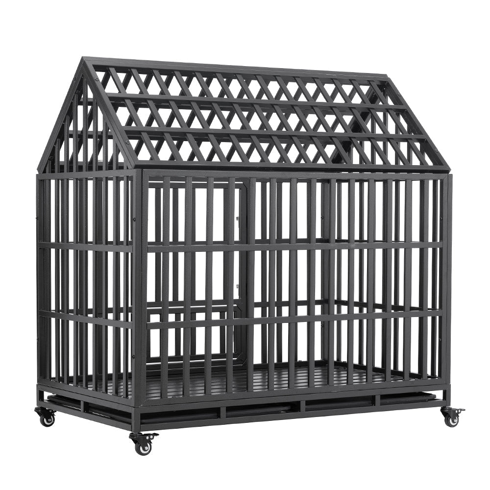 48 Inch Heavy Duty Dog Crate | Carbon Steel Pet Kennel on Wheels