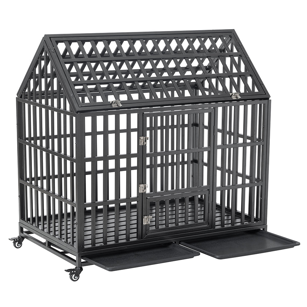 48 Inch Heavy Duty Dog Crate | Carbon Steel Pet Kennel on Wheels