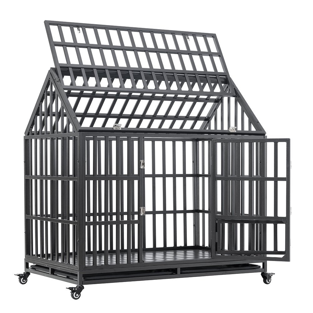 48 Inch Heavy Duty Dog Crate | Carbon Steel Pet Kennel on Wheels