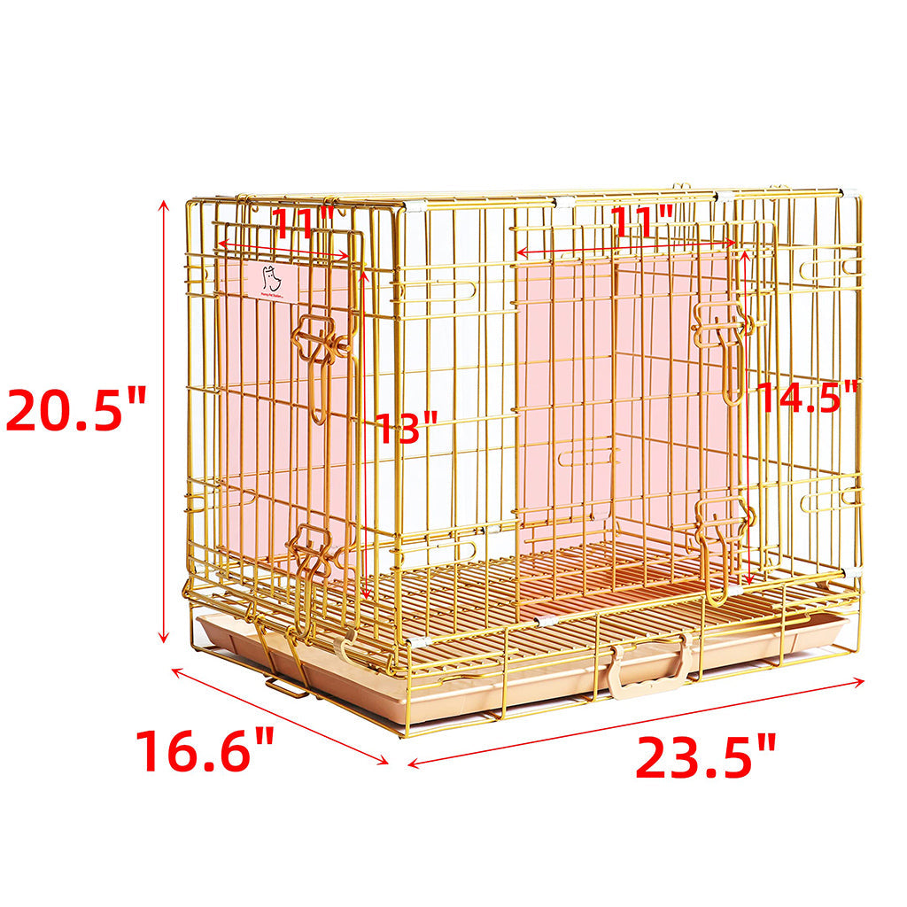 Gold Dog Crate | 24-42" Collapsible Copper Pet Kennel with Leak-Proof Tray