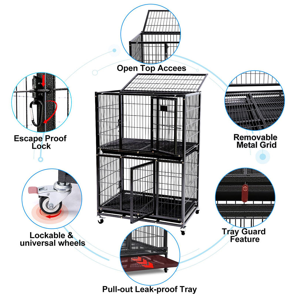 31 Inch Two Tier Dog Crate | Double Decker Steel Pet Kennel