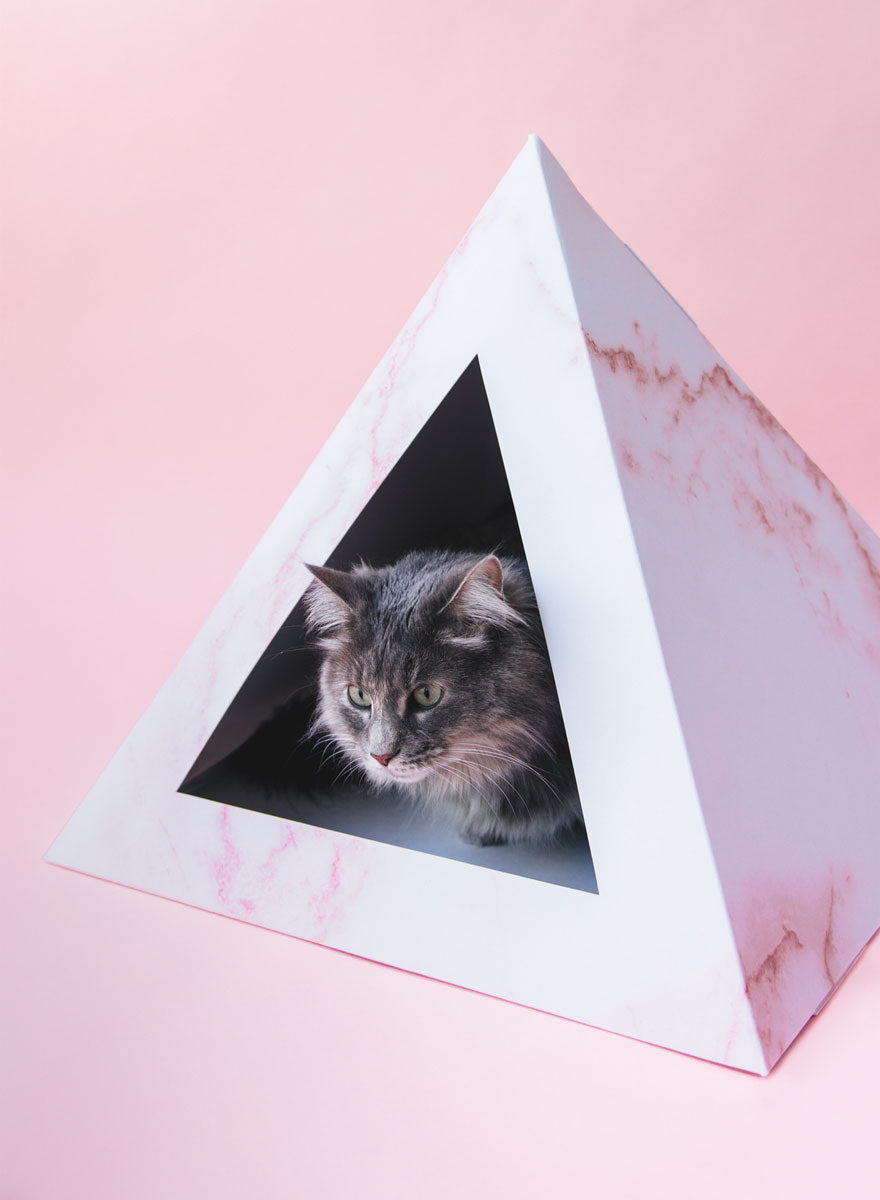 Cardboard Cat House, Modern Cat Pyramid | Rose Quartz Geometric Design