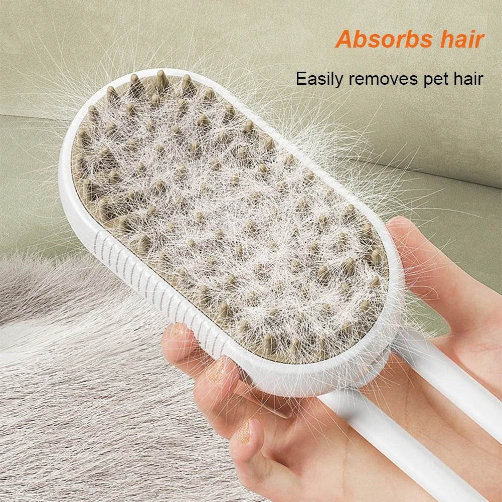 Steam Pet Brush for Dogs & Cats – 3-in-1 Electric Grooming Brush Hair
