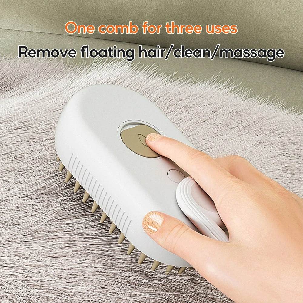 Steam Pet Brush for Dogs & Cats – 3-in-1 Electric Grooming Brush Hair