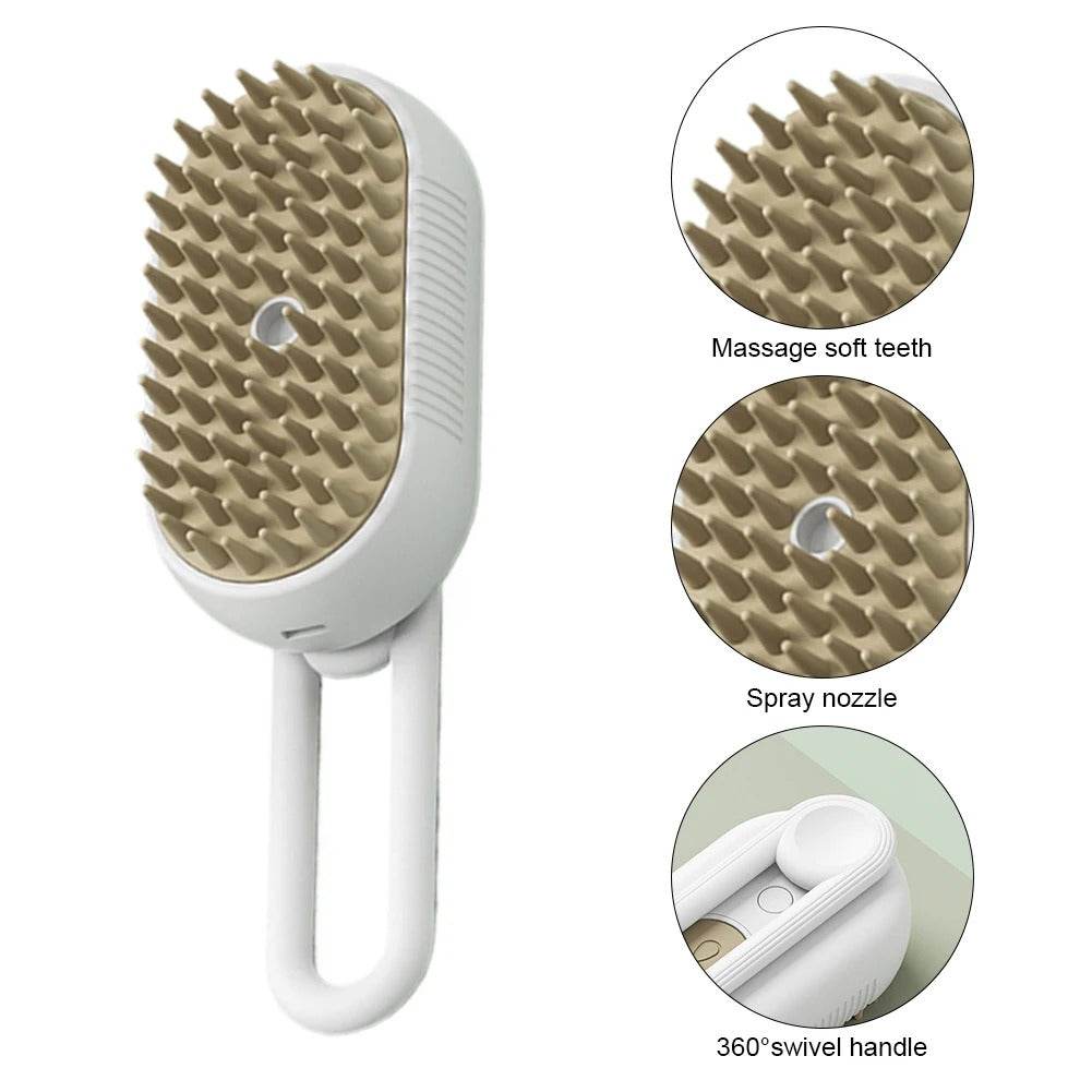 Steam Pet Brush for Dogs & Cats – 3-in-1 Electric Grooming Brush Hair