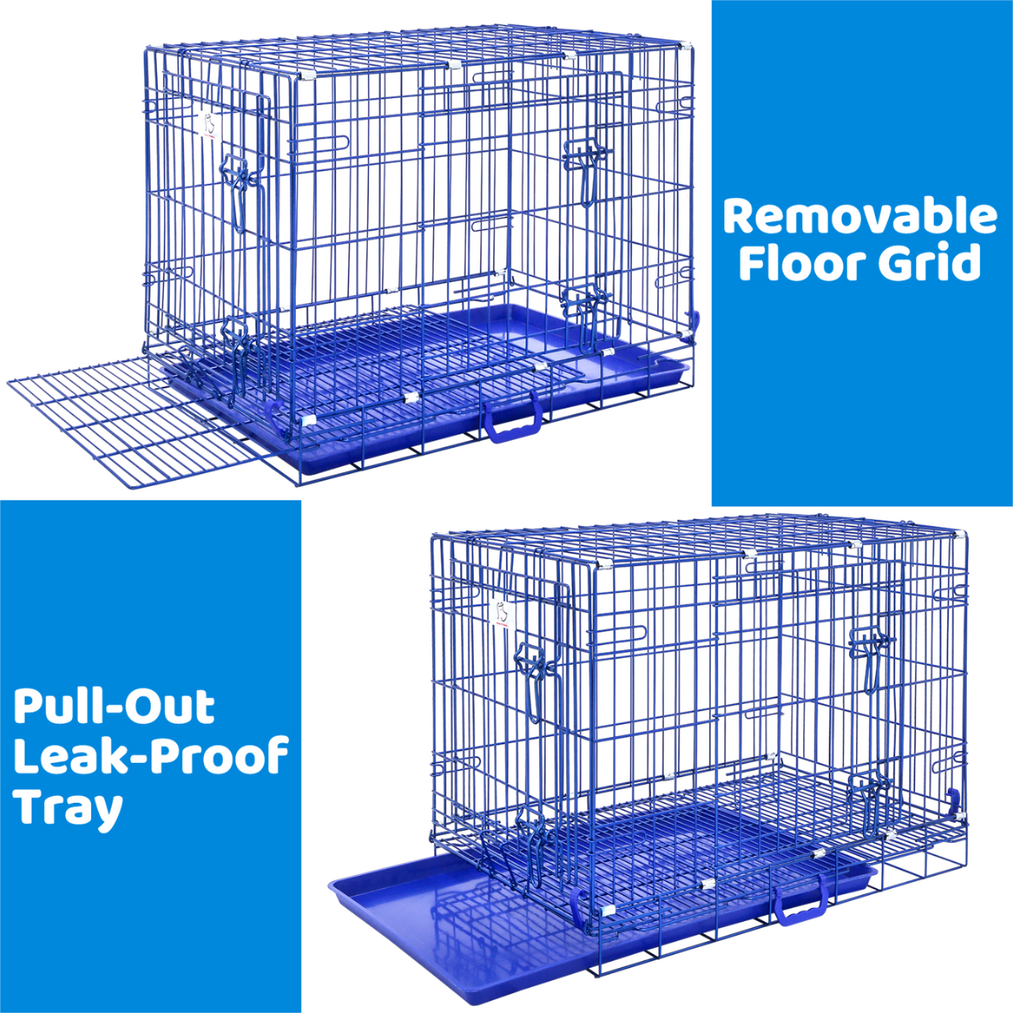 30" Collapsible Blue Dog Crate | Double Door Wire Kennel