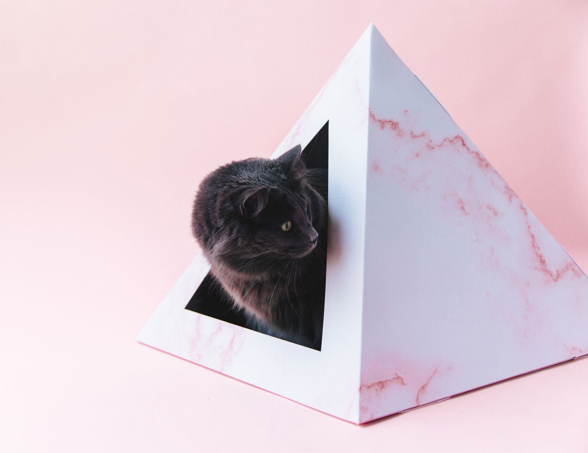 Cardboard Cat House, Modern Cat Pyramid | Rose Quartz Geometric Design