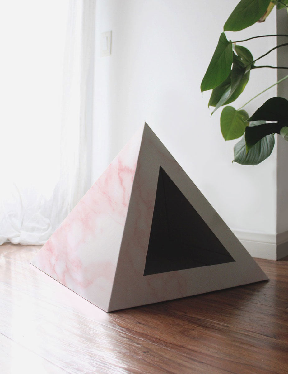 Cardboard Cat House, Modern Cat Pyramid | Rose Quartz Geometric Design