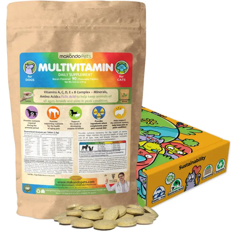 Makondo Pets Daily Multivitamin for Dogs and Cats: Prenatal, Puppy, and Senior Care | 120 Count