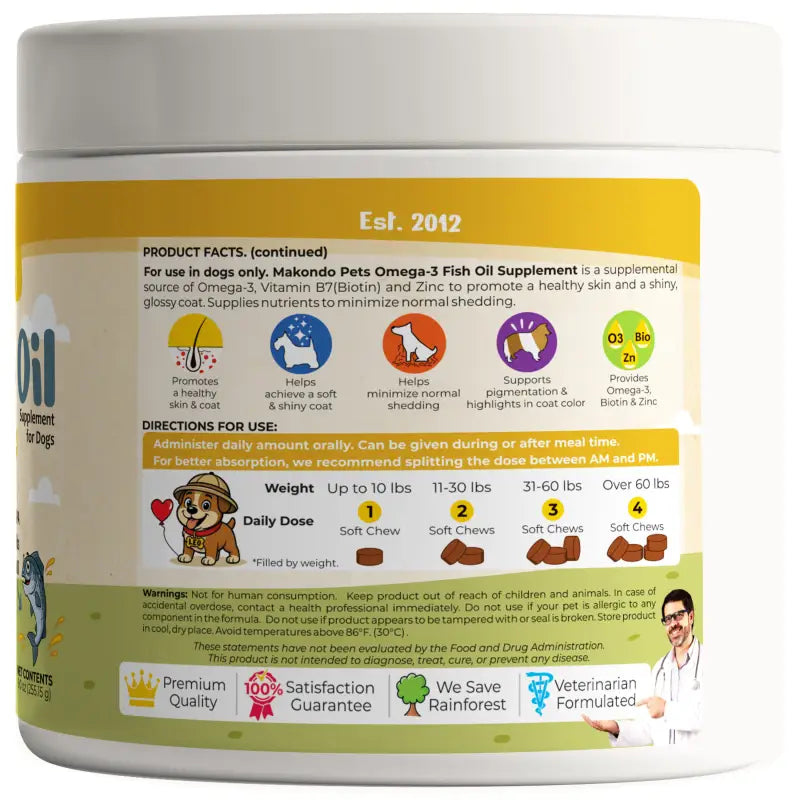 Omega 3 for Dogs – 120 Salmon Oil Soft Chews – Fish Oil Skin and Coat Supplement