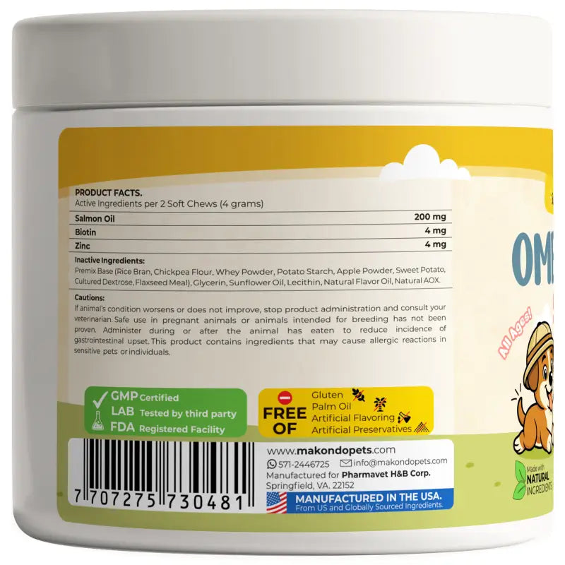 Omega 3 for Dogs – 120 Salmon Oil Soft Chews – Fish Oil Skin and Coat Supplement