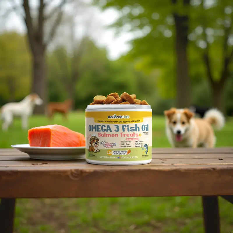 Omega 3 for Dogs – 120 Salmon Oil Soft Chews – Fish Oil Skin and Coat Supplement
