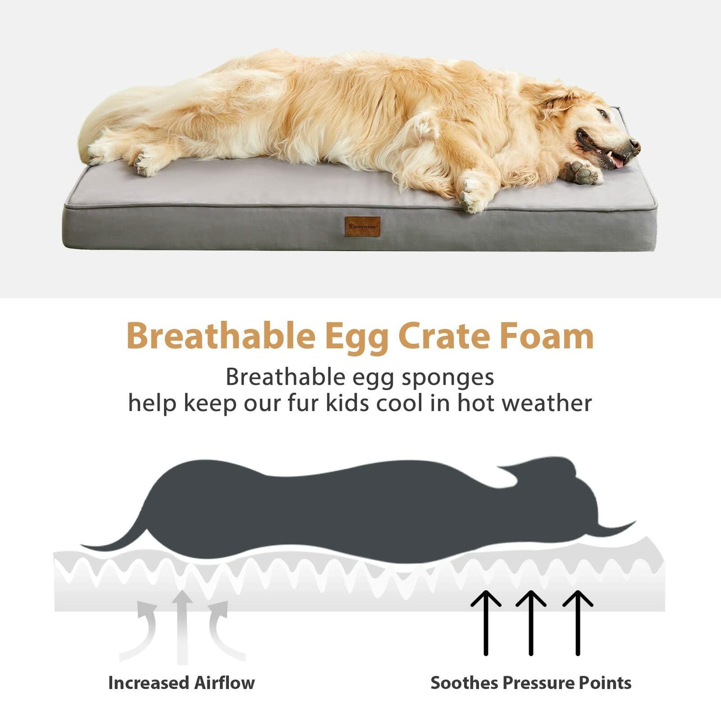 Grey Waterproof Dog Bed | Orthopedic Egg Pet Crate Mat