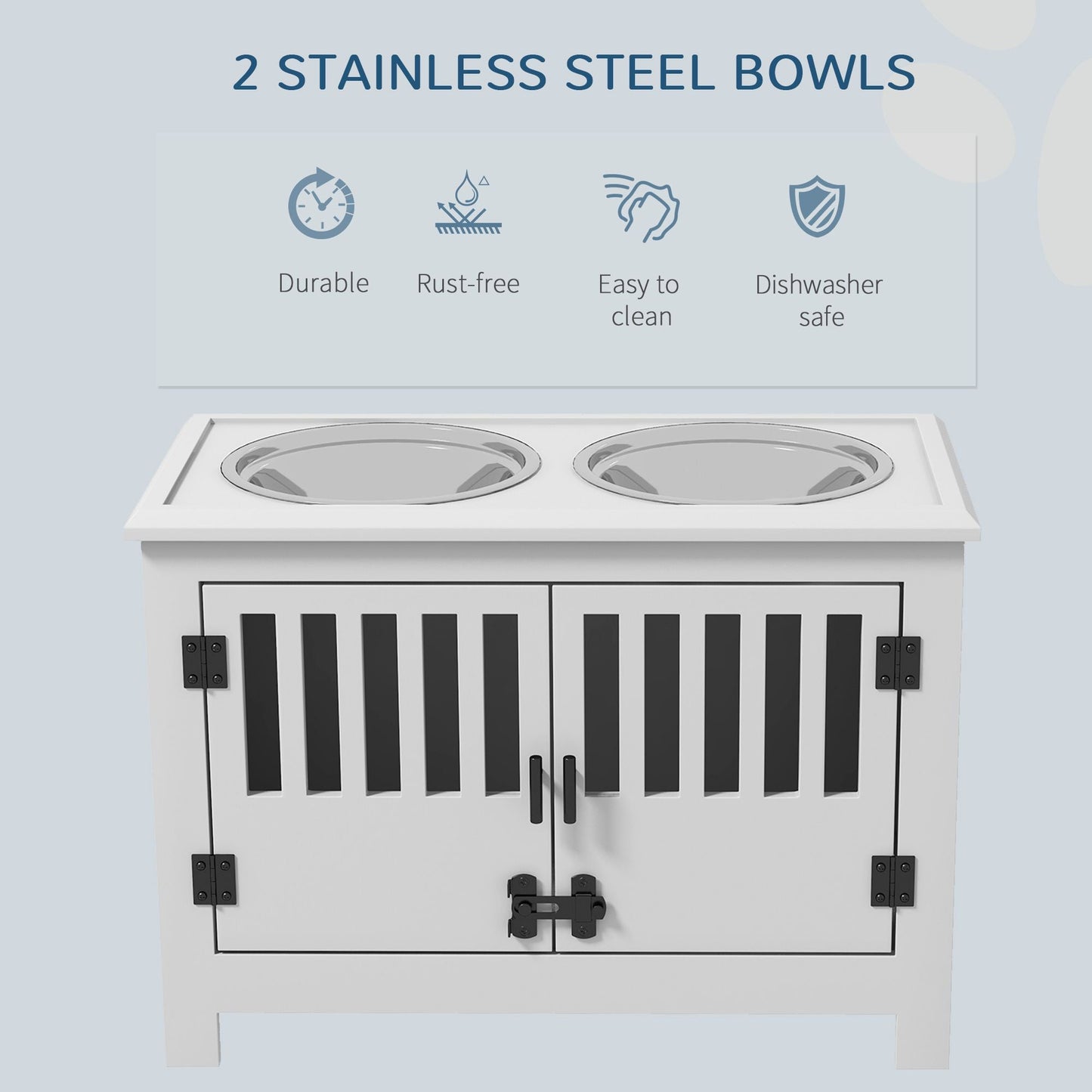 PawHut Dog Food Storage Cabinet with Bowls & Dog Feeding Station, White