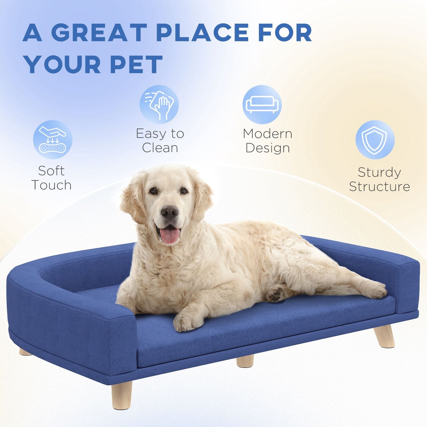 Pet Couch | Luxury Sofa Bed for Large Dogs | Blue PawHut Dog Bed
