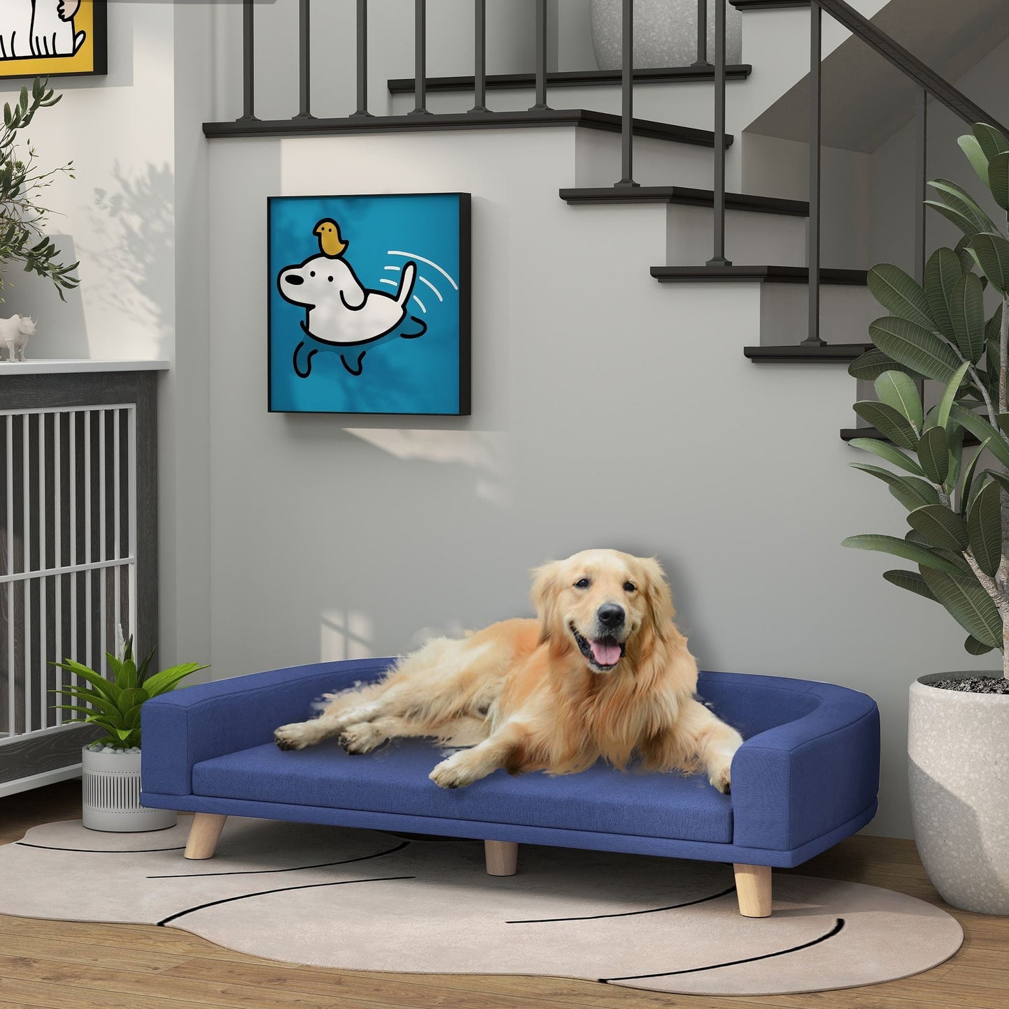 Pet Couch | Luxury Sofa Bed for Large Dogs | Blue PawHut Dog Bed