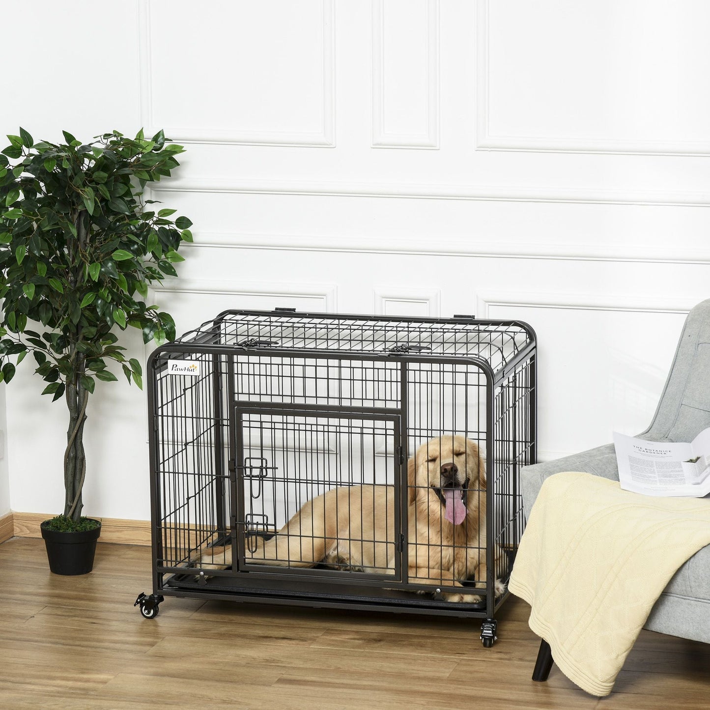 The "Easy-Roll" Kennel: 37" Heavy Duty Metal Dog Crate with Top Access