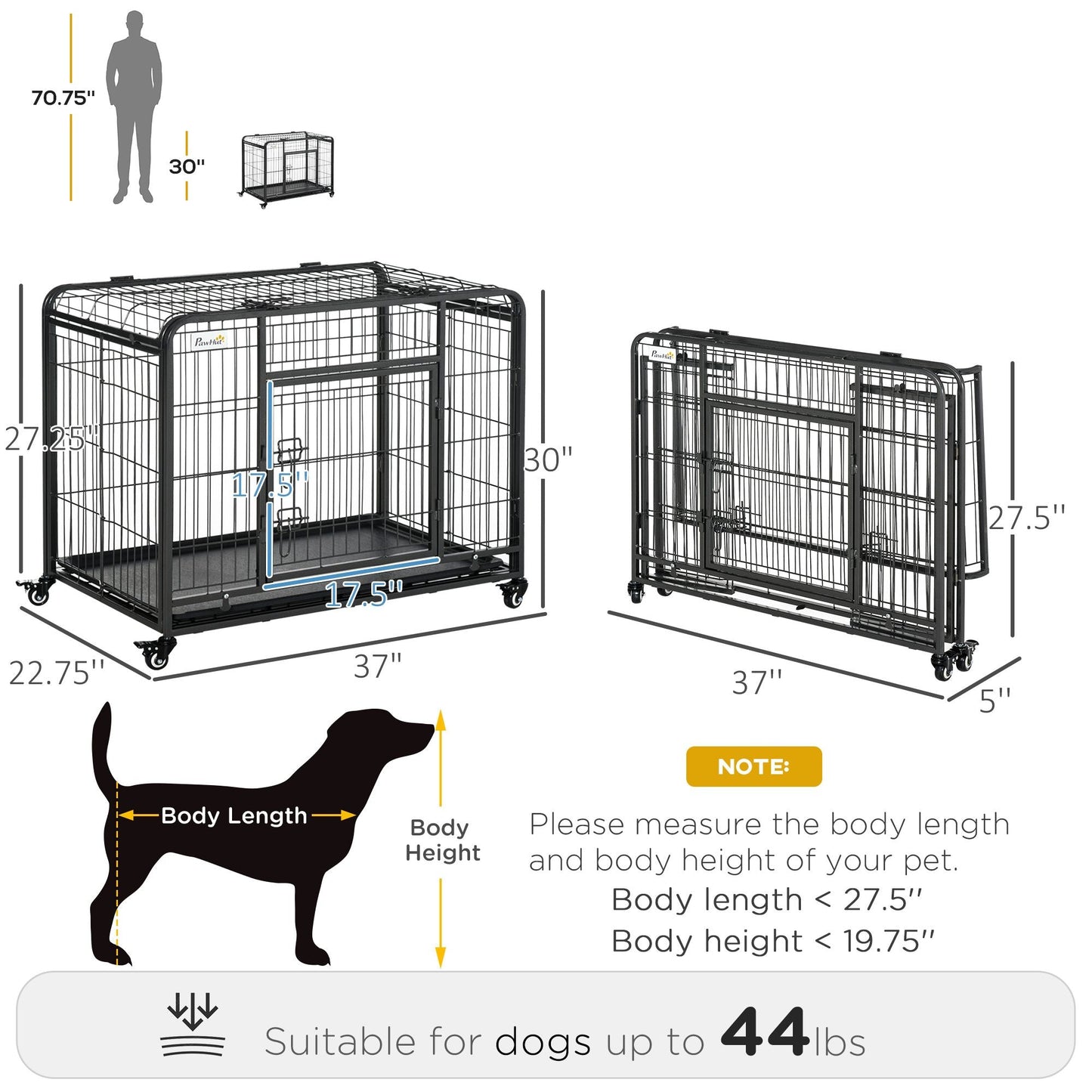 The "Easy-Roll" Kennel: 37" Heavy Duty Metal Dog Crate with Top Access