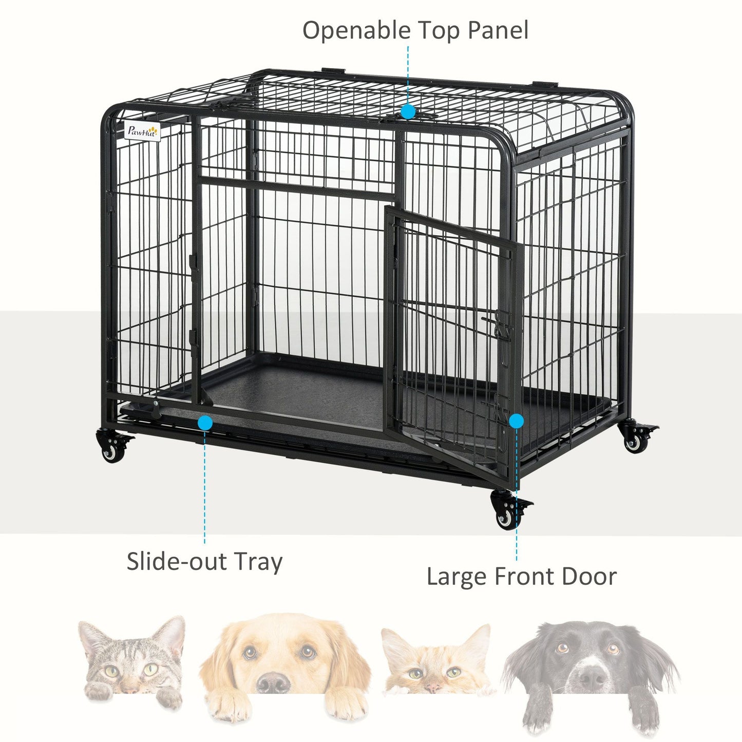 The "Easy-Roll" Kennel: 37" Heavy Duty Metal Dog Crate with Top Access
