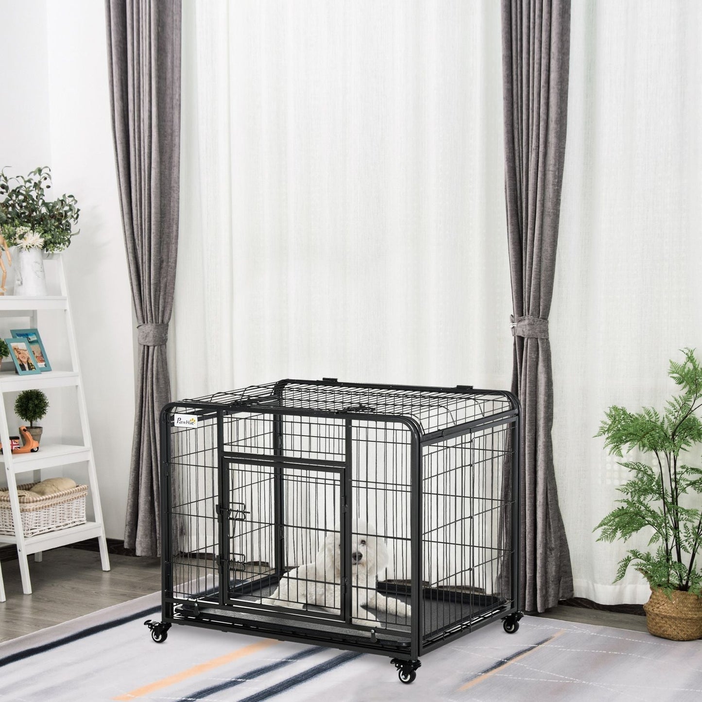 The "Easy-Roll" Kennel: 37" Heavy Duty Metal Dog Crate with Top Access