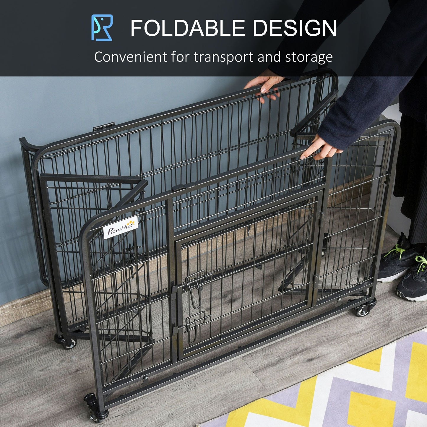 The "Easy-Roll" Kennel: 37" Heavy Duty Metal Dog Crate with Top Access