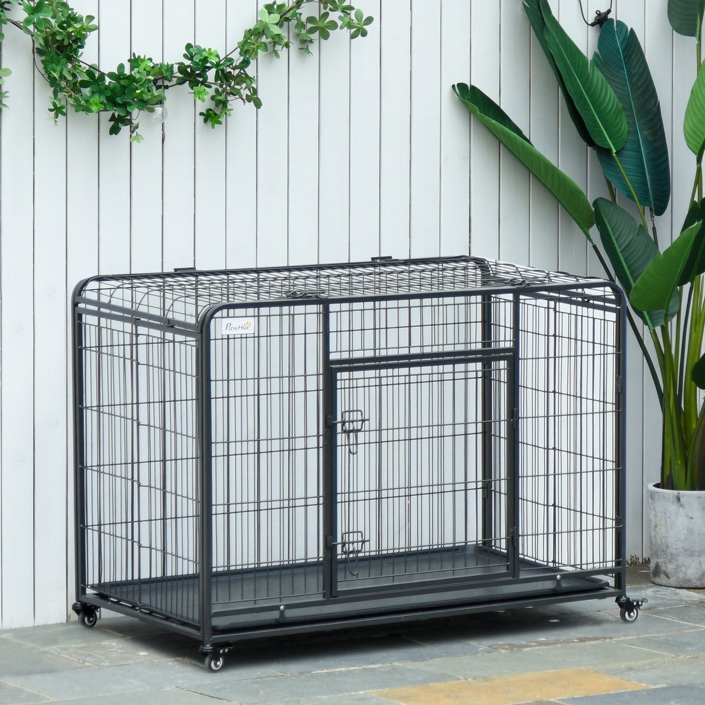 The "Easy-Roll" Kennel: 37" Heavy Duty Metal Dog Crate with Top Access