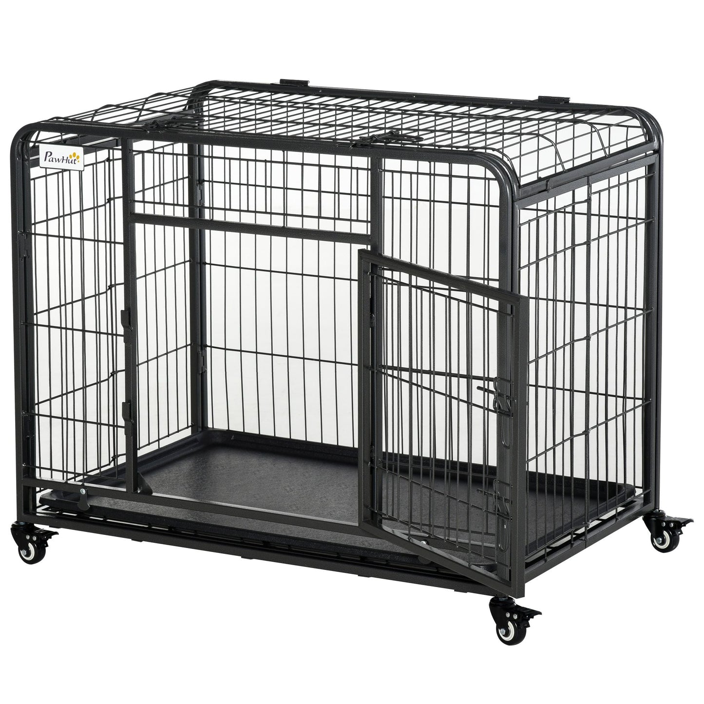 The "Easy-Roll" Kennel: 37" Heavy Duty Metal Dog Crate with Top Access