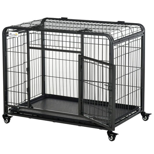 The "Easy-Roll" Kennel: 37" Heavy Duty Metal Dog Crate with Top Access
