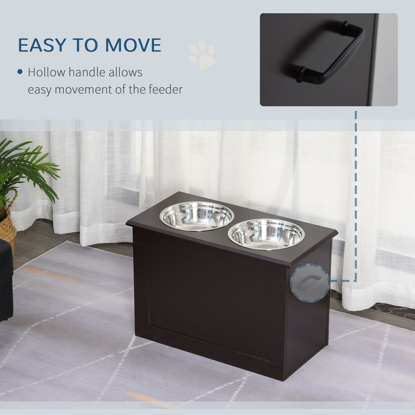PawHut Raised Dog Feeding Station with 2 Stainless Steel Bowls Storage Large Pets Dark Brown