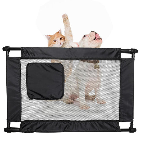 Travel Pet Gate with Zippered Door, Collapsible Nylon Mesh Porta Gate, 23.62–35.43 in