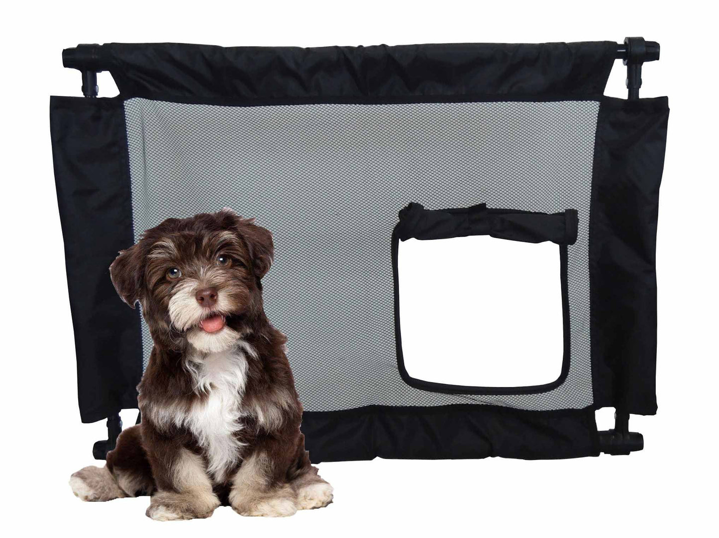 Travel Pet Gate with Zippered Door, Collapsible Nylon Mesh Porta Gate, 23.62–35.43 in