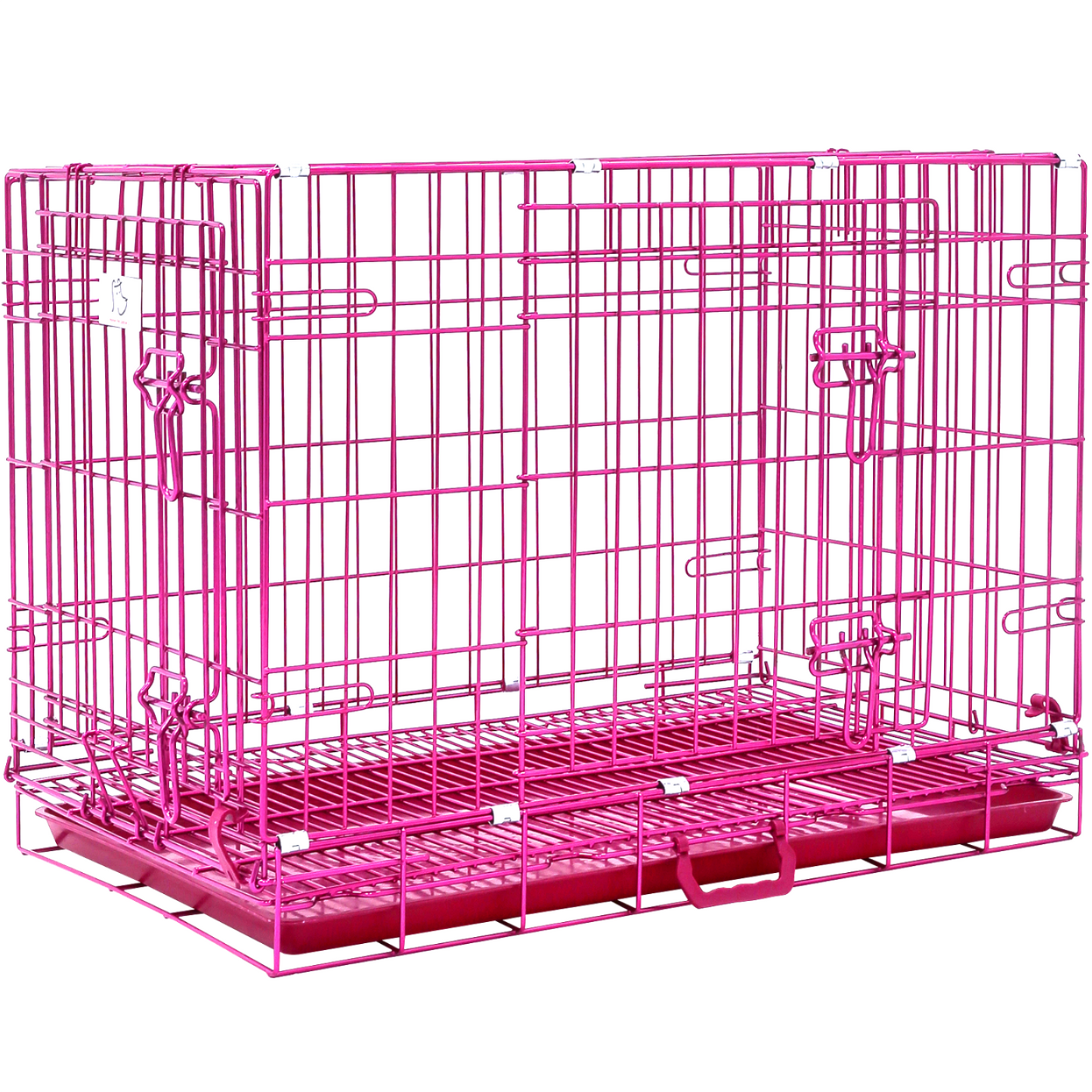 24-42" Collapsible Pink Dog Crate | Double Door Wire Kennel with Leak-Proof Tray