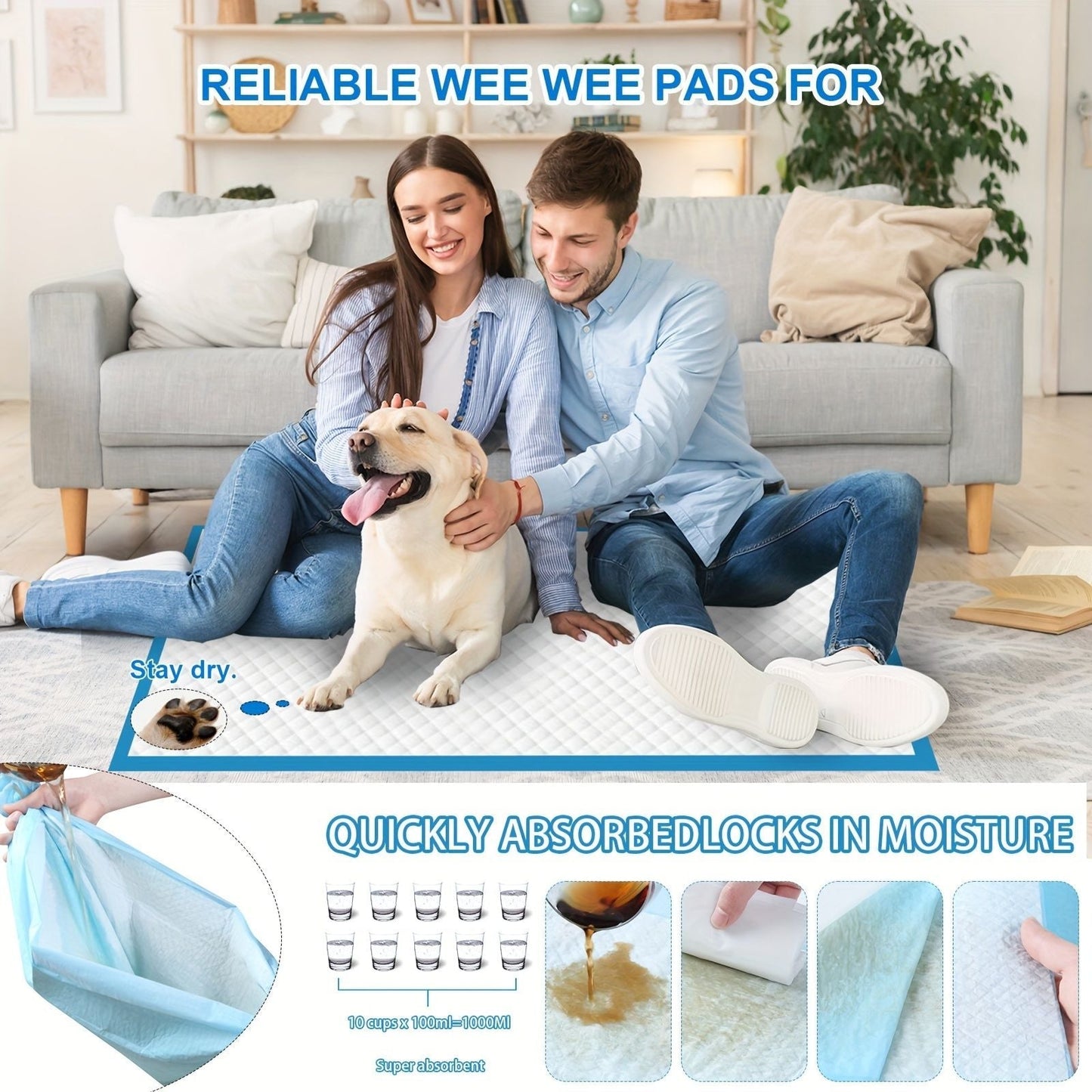 Puppy Pee Pads 24x24 100 Count | Super Absorbent Training Pads